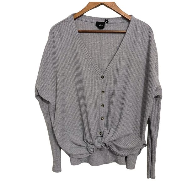 Out From Under UO Women's Gray Long Sleeve Waffle Knit Button Up Blouse Small